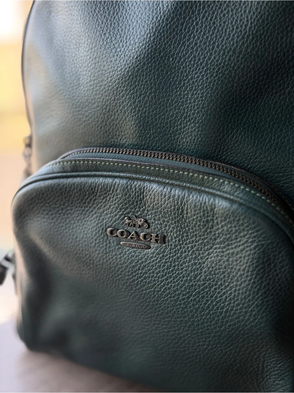 Coach New York Pebbled Leather Backpack in green